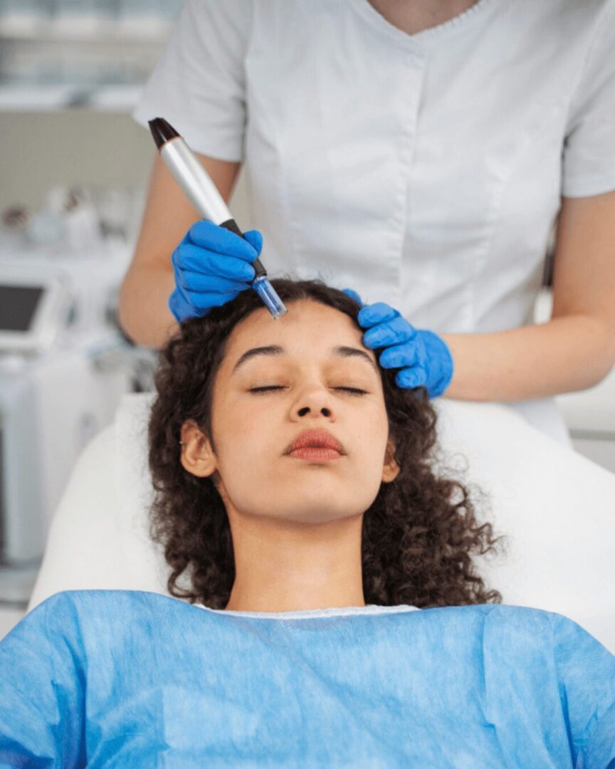 Patient relaxed during dermapen facial procedure