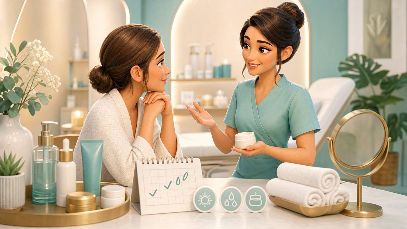 3D animated microneedling aftercare consultation with skincare products